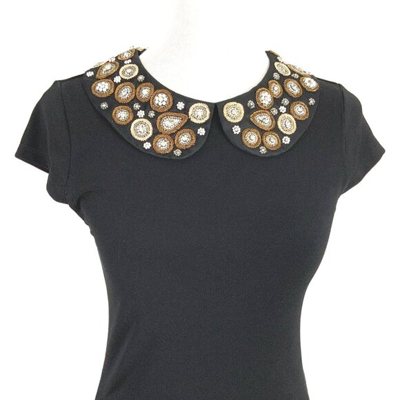 Alice + Olivia Mary Black Embellished Peter Pan Cup Sleeve Top Sz S - Picture 3 of 16